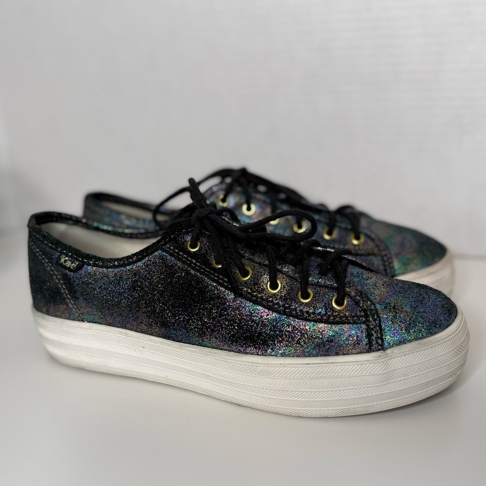 Keds Triple Kick Platform Sneakers Iridescent Black Size 7 Whimsy Metallic Boho
